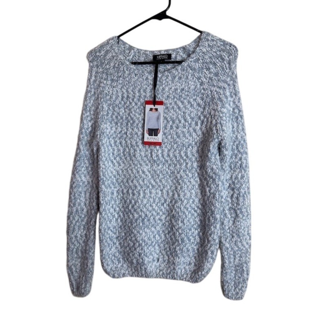 Buffalo David Bitton Sweater Womens M Gray White Heather Pullover Fuzzy